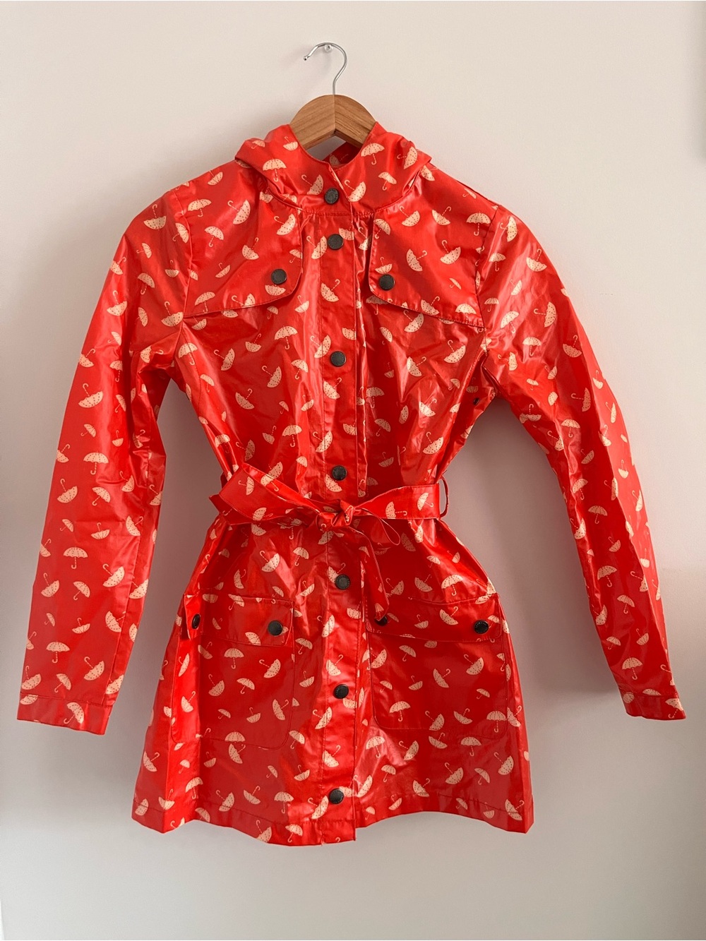 Orange Umbrella Printed Women’s Raincoat with Belt